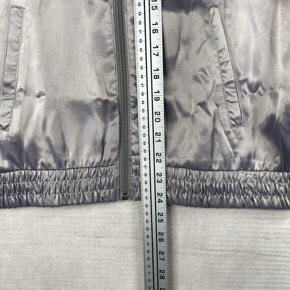Gilded Intent Jacket Women L Gray Silver Satin Full ZipLightweight Boho Shacket - Picture 4 of 10